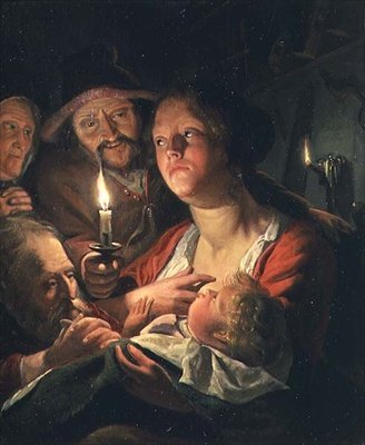 Matka a dítě při svíčkách od Matthys Naiveu