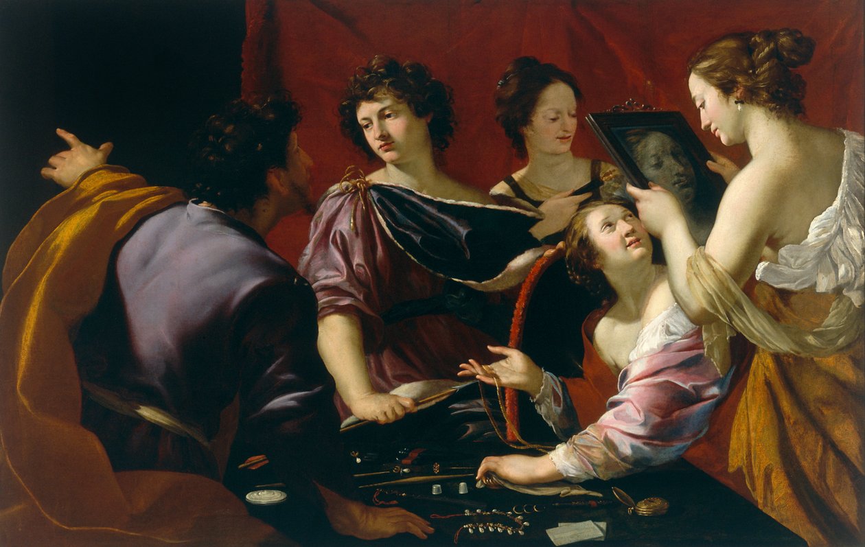 Tasso na dvoře Ferrara (nebo Alegorie pěti smyslů), detail alegorie zraku, c.1630-90 od Mattia Preti