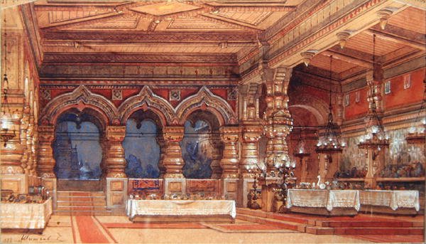 Scénický design pro The Water Nymph od Dargomyzhsky, 1888 (pero, štětec, kvaš a zlato na kartonu) od Matvey Andreyevich Shishkov