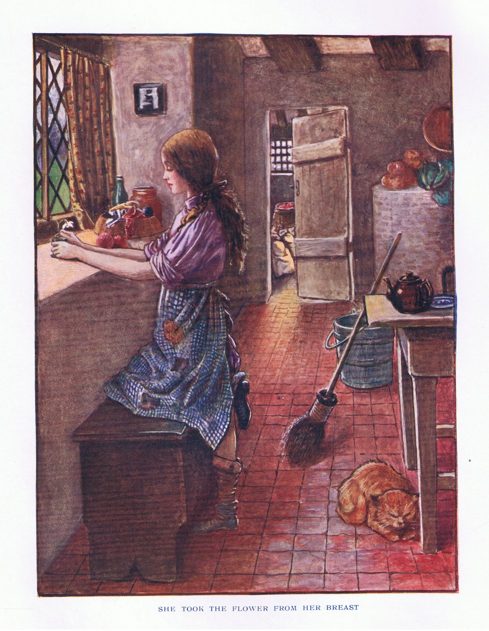 Vzala květinu z prsou, ilustrace z Lady And Fairy Tales, 1914 od Maud Tindal Atkinson