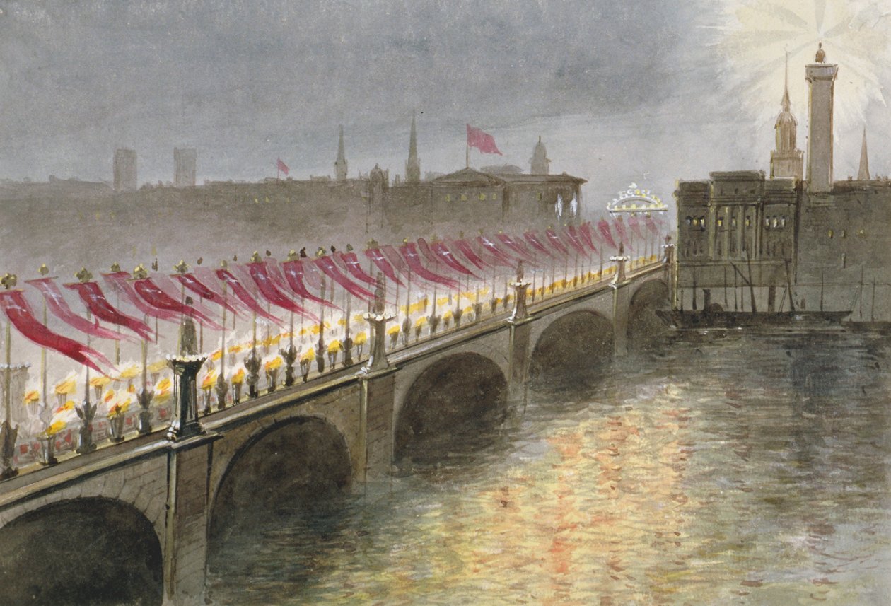 Pohled na London Bridge v noci příjezdu princezny Alexandry Dánské, 1863 od Maul