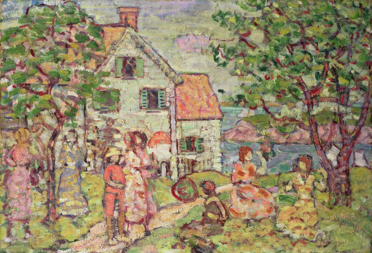 Pláž a dva domy, 1916-18 od Maurice Brazil Prendergast