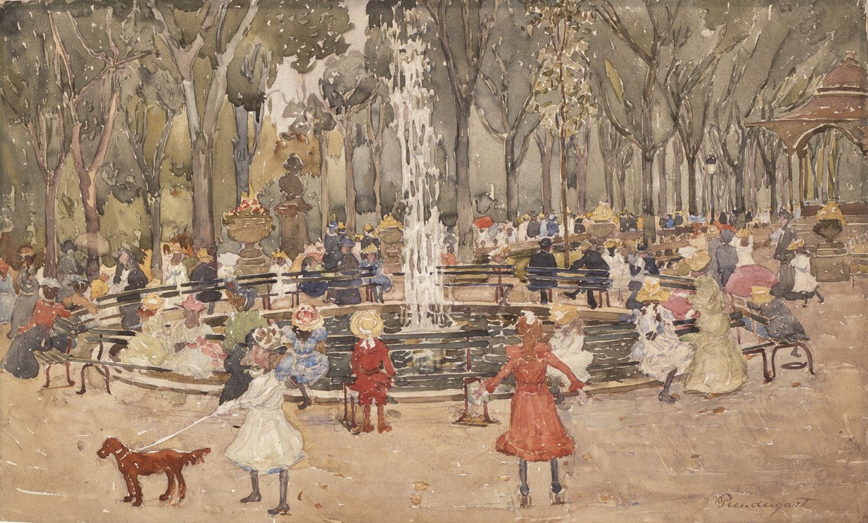 V Central Parku, New York, kolem 1900-03 od Maurice Brazil Prendergast