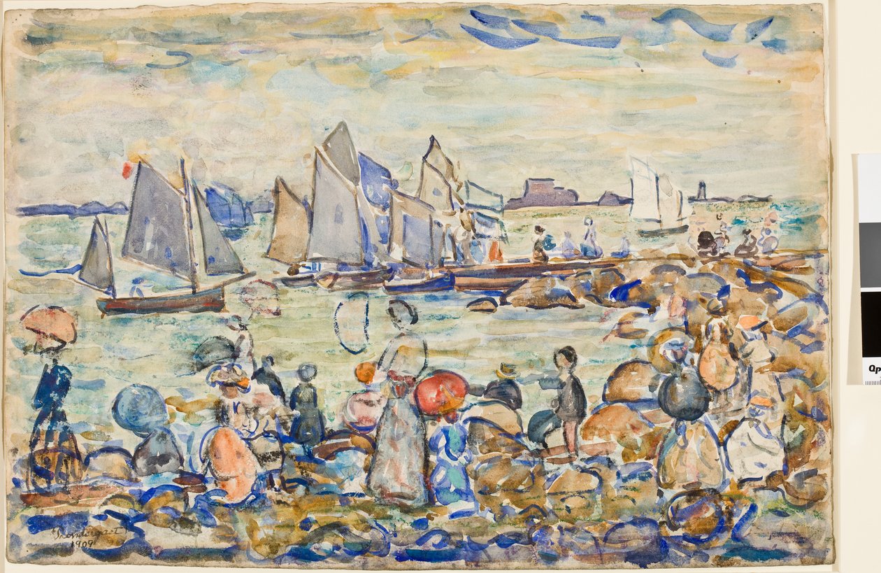 Le Port, St. Malo, Bretaň, 1909 od Maurice Brazil Prendergast