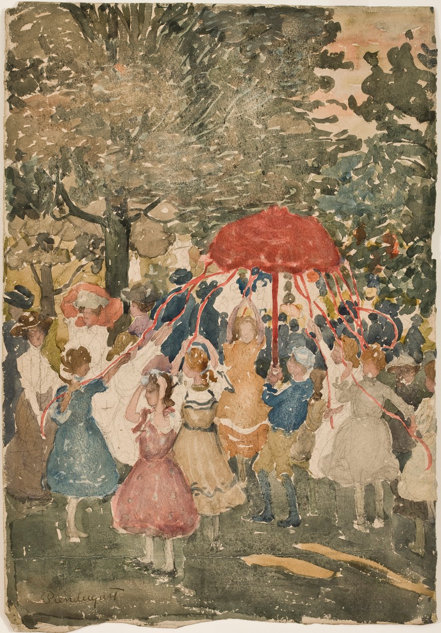 Májka, 1902 (čb na tužce na papíře) od Maurice Brazil Prendergast