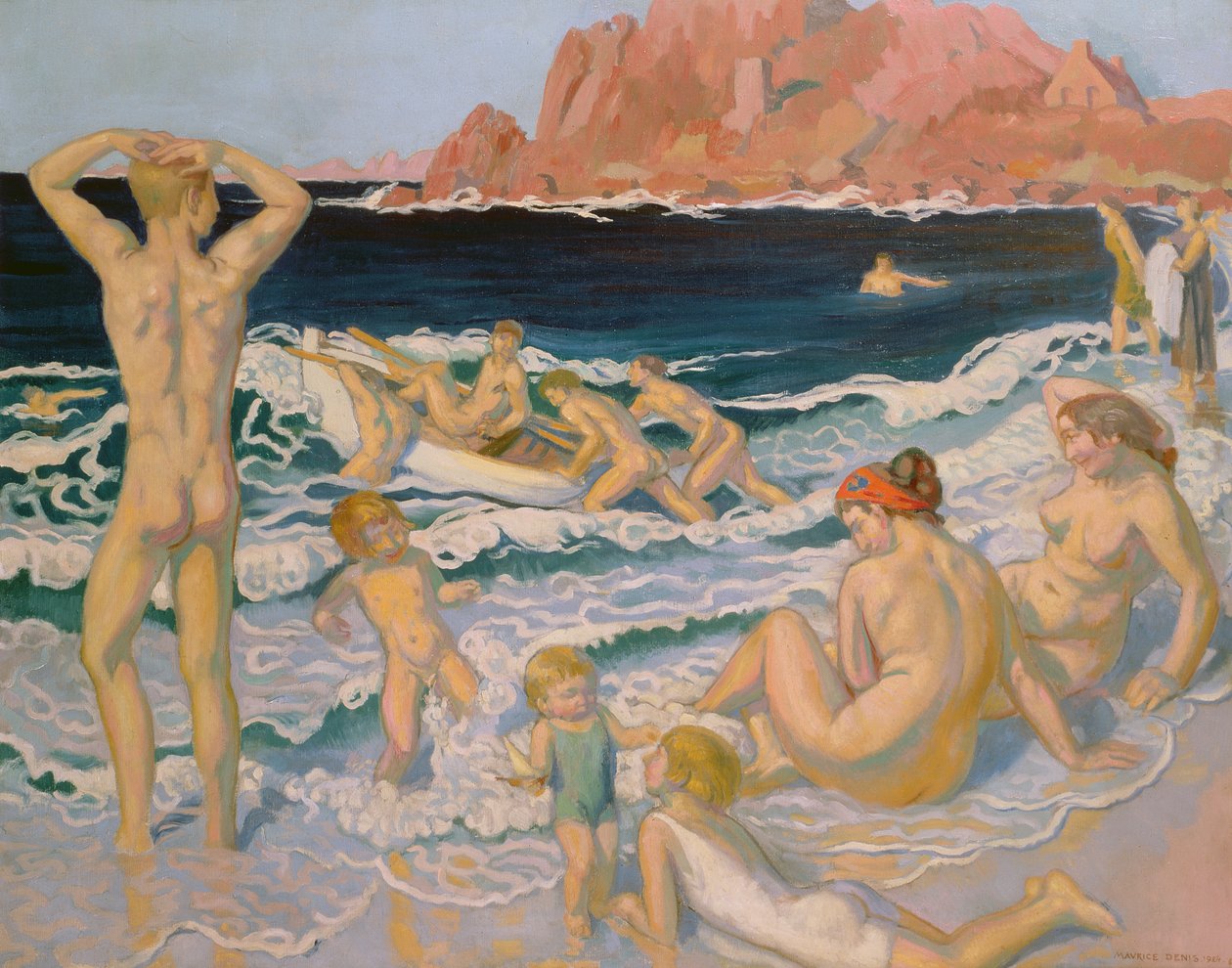 Plážová scéna s lodí od Maurice Denis