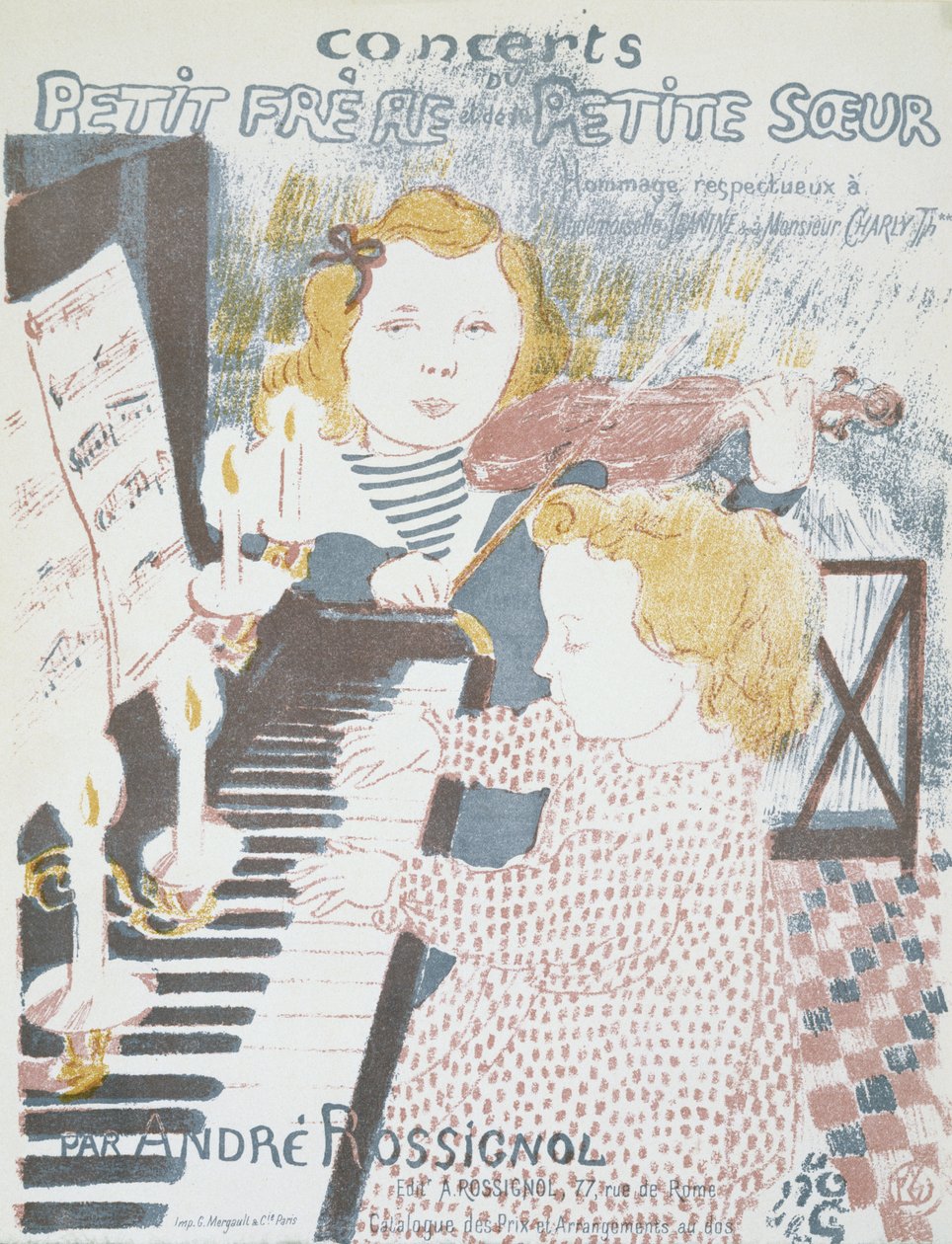Concerts pour le petit frere et la petite soeur (Přebal not pro André Rossignols Koncert pro mladého bratra a sestru), 1903 (barevná litografie) od Maurice Denis