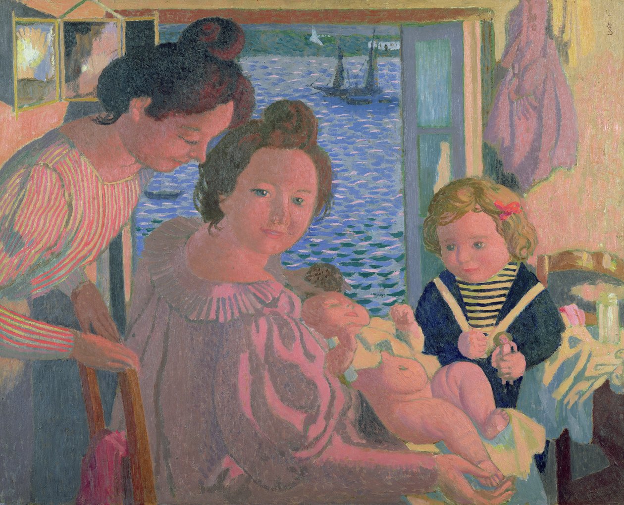 Mateřství v Pouldu, večer, kolem roku 1899 (olej na kartonu) od Maurice Denis