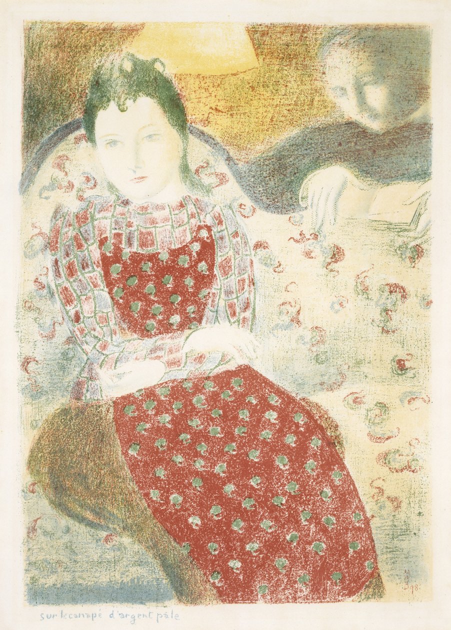 Sur le Canape dargent Pale (Na světle stříbrném gauči), 1898 (litografie v barvách na tkaném papíře) od Maurice Denis
