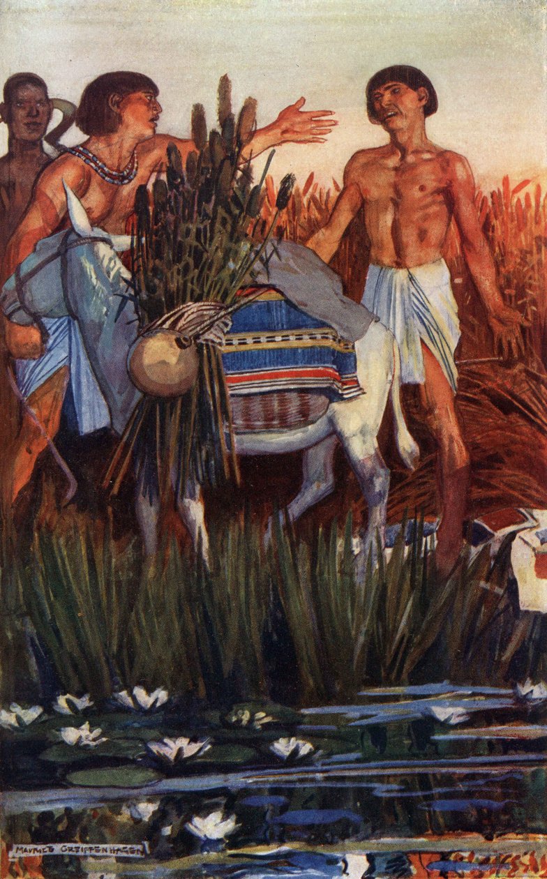Farmář plundruje rolníka, ilustrace z „Egyptského mýtu a legendy“, vydané nakladatelstvím Gresham Publishing, Co. od Maurice Greiffenhagen
