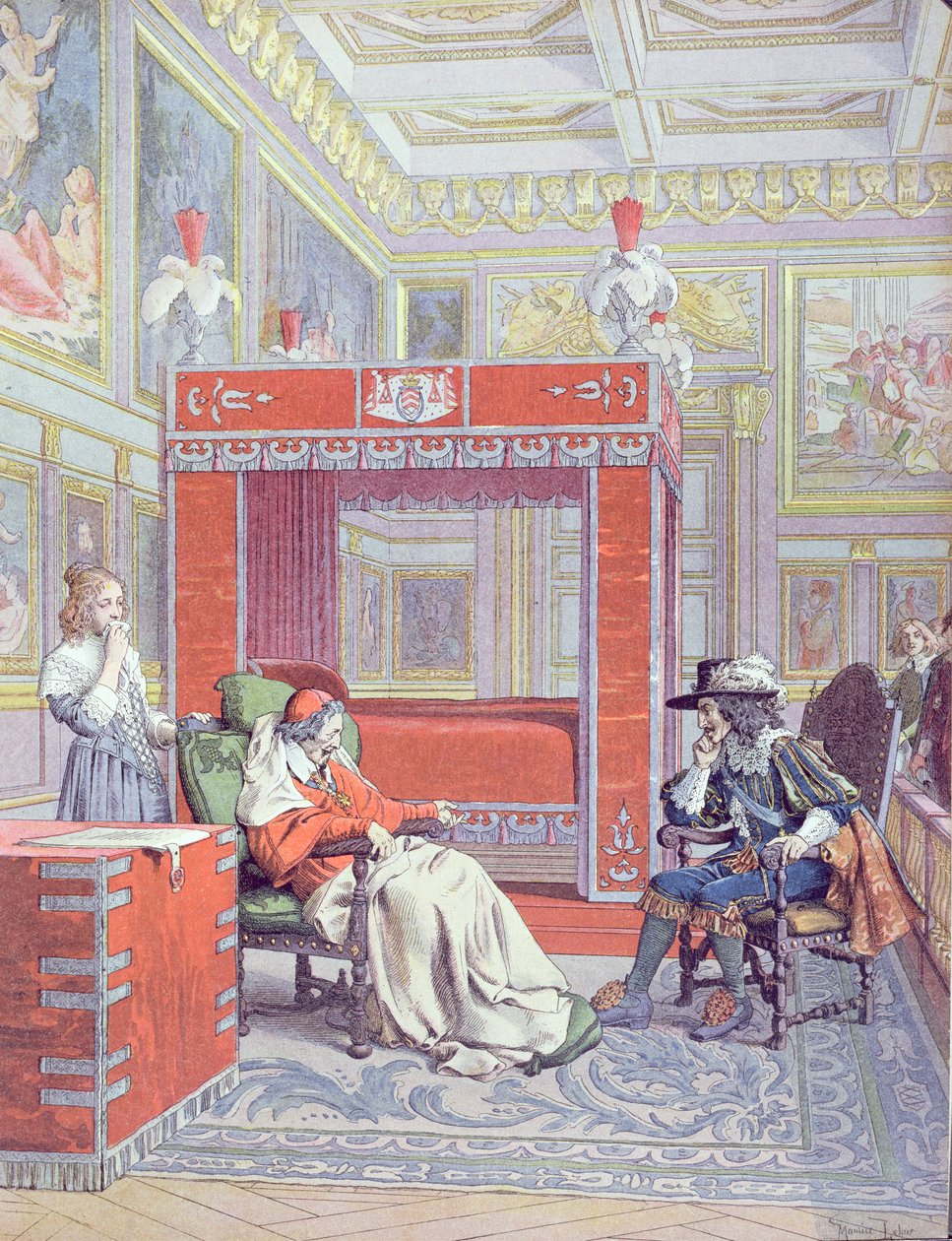 Smrt Armanda-Jeana du Plessise, kardinála Richelieu (1585-1642), ilustrace ze života Richelieu od Theodora Camu, 1910 od Maurice Leloir