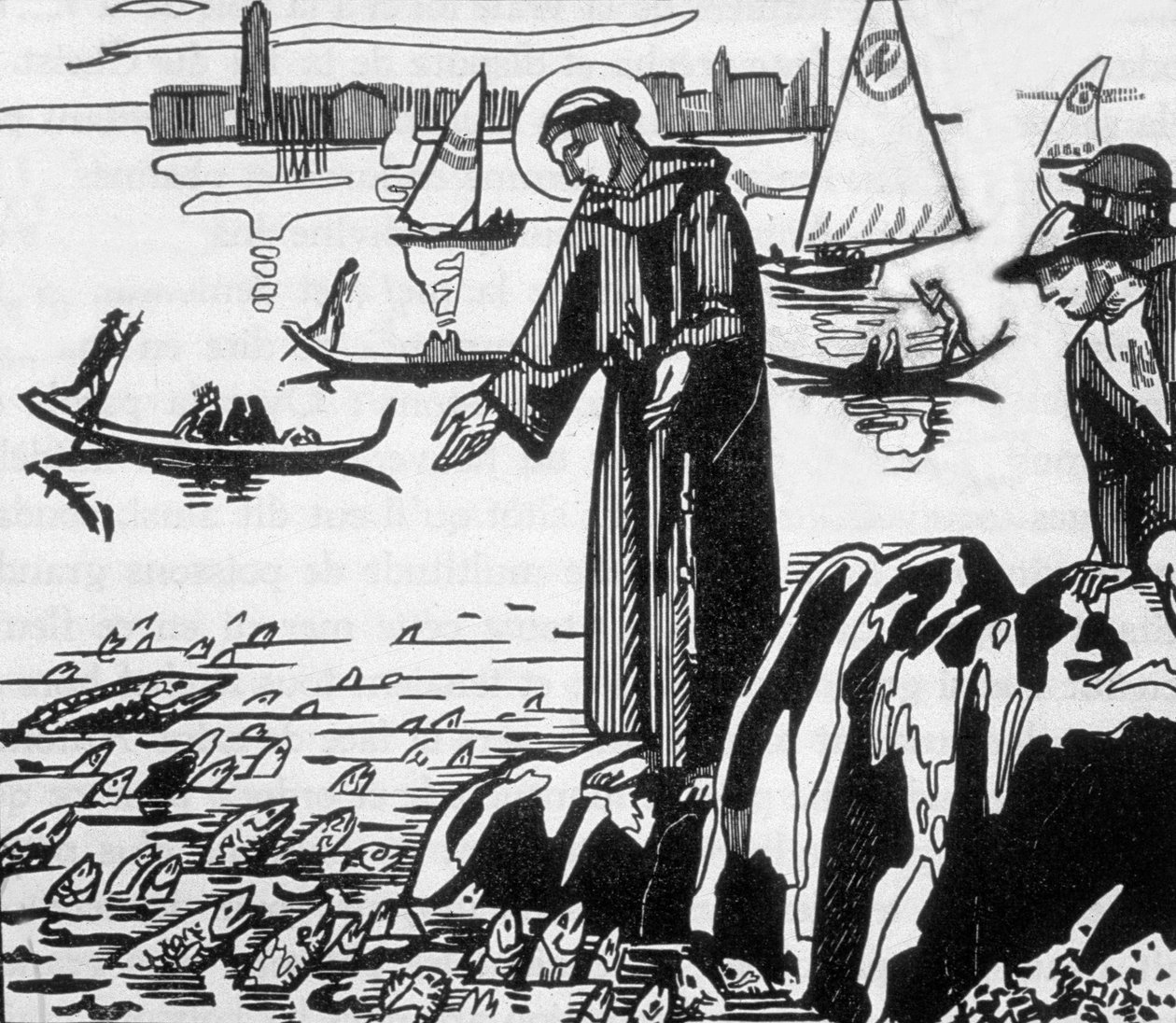 Svatý František z Assisi káže rybám v Rimini, vyryl Jacques Beltrand podle kresby Maurice Denise od Maurice (after) Denis