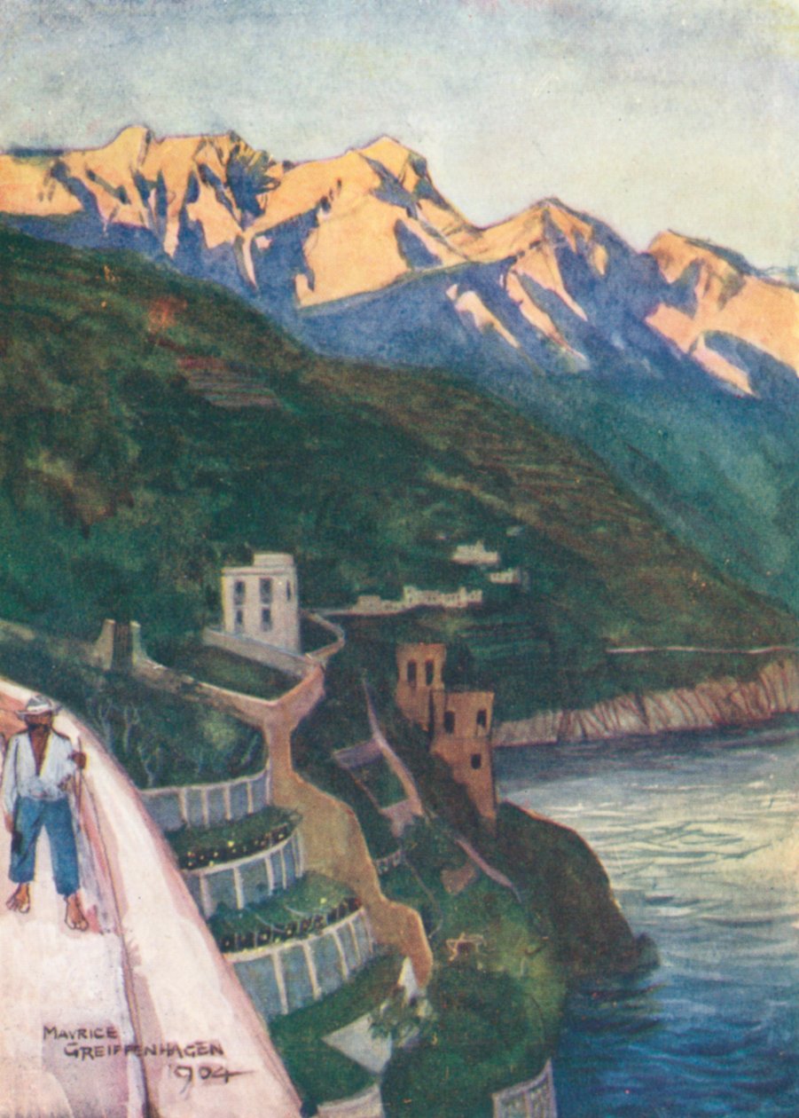 Minori při západu slunce (barevná litografie) od Maurice (after) Greiffenhagen