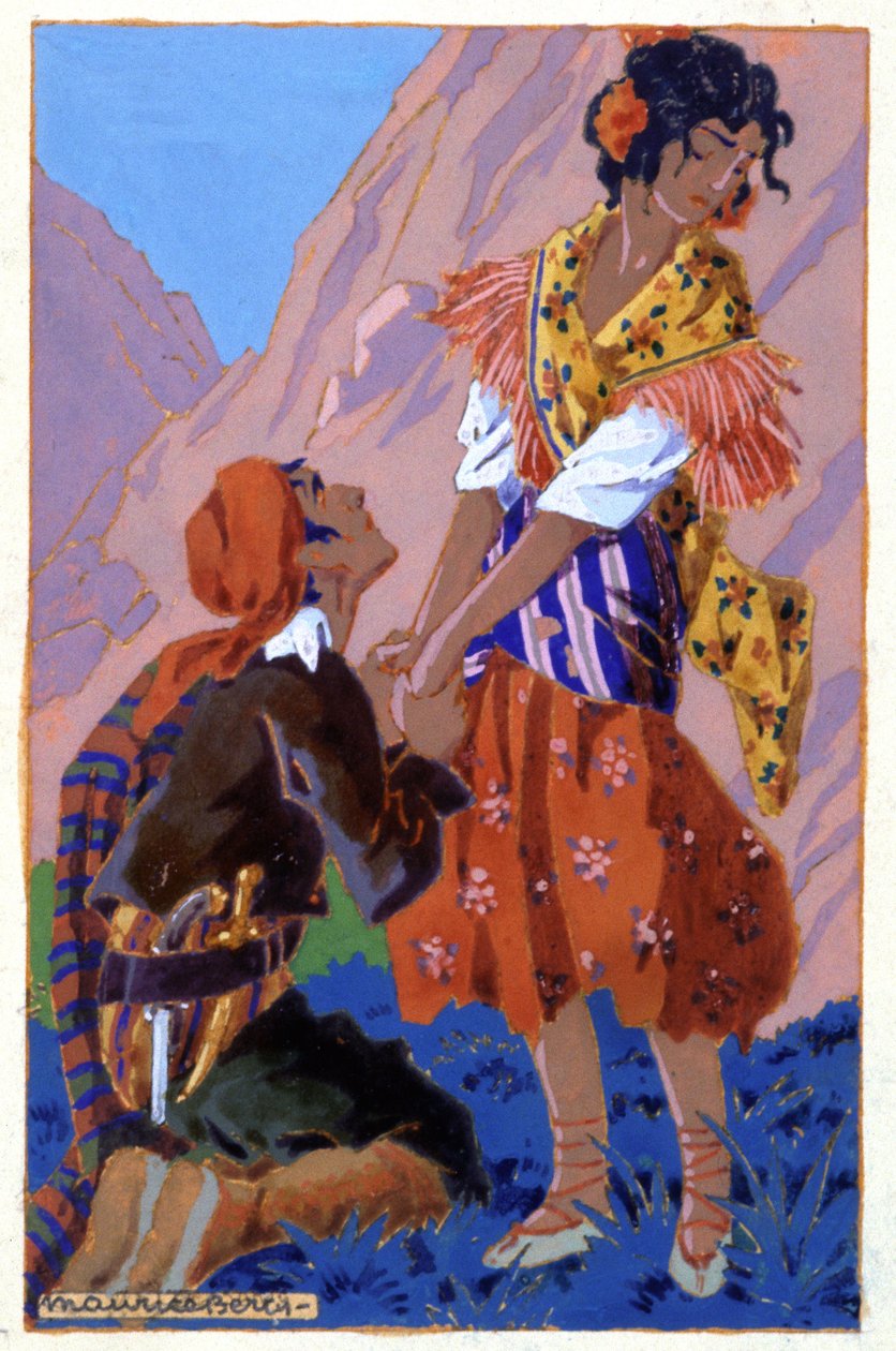 Setkání mezi Donem Josem a Carmen, c. 1930 (ilustrace) od Maurice Berty