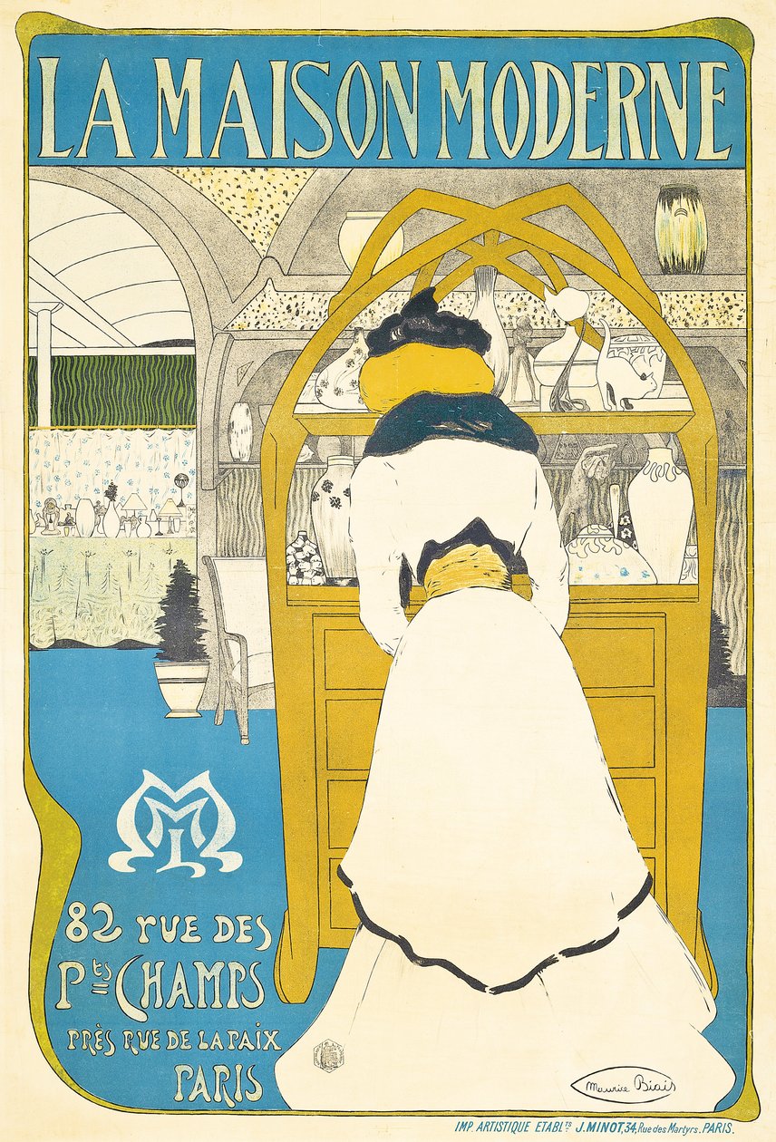 Plakát inzerující pařížskou uměleckou galerii „La Maison Moderne“, kterou otevřel Julius Meier-Graefe v roce 1899, 1898 od Maurice Biais