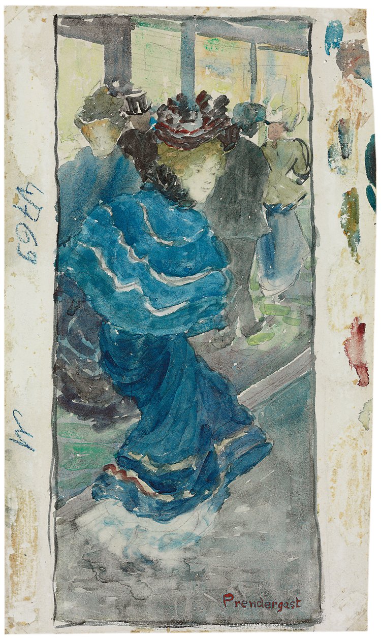 Elegantní žena v modrých šatech, cca 1893-94 od Maurice Brazil Prendergast