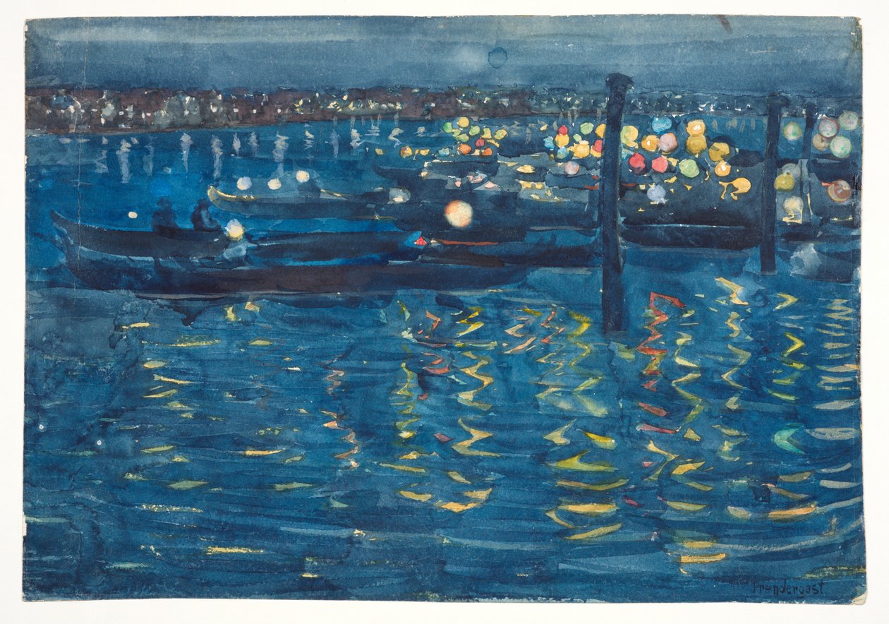 Festivalová noc, Benátky, c. 1898-1899 (grafit, akvarel a tělová barva na tkaném papíře) od Maurice Brazil Prendergast