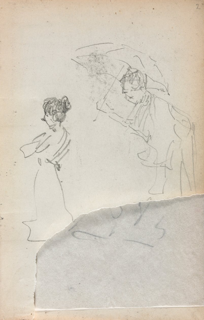 Italský skicář: Stojící žena v profilu & Muž s deštníkem strana 2, 1898-1899. od Maurice Brazil Prendergast