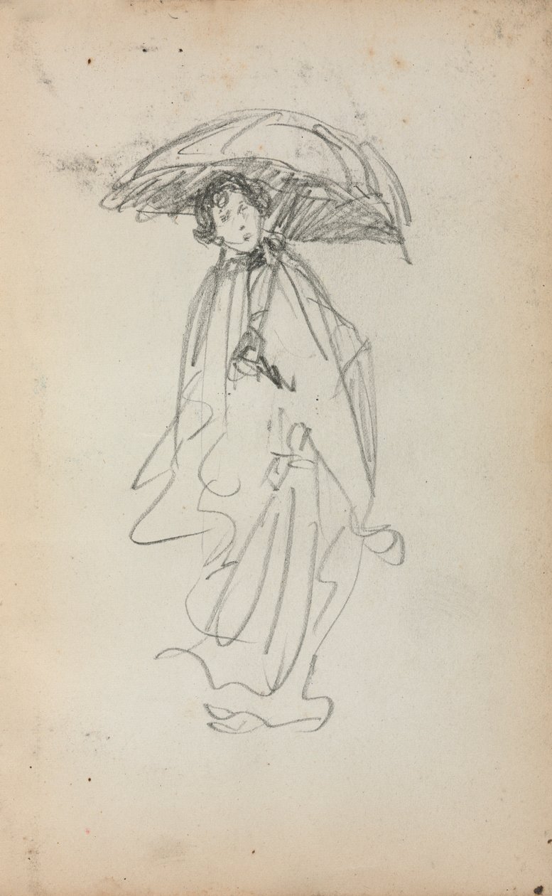 Italský náčrtník: Stojící žena se slunečníkem strana 259, 1898-1899. od Maurice Brazil Prendergast