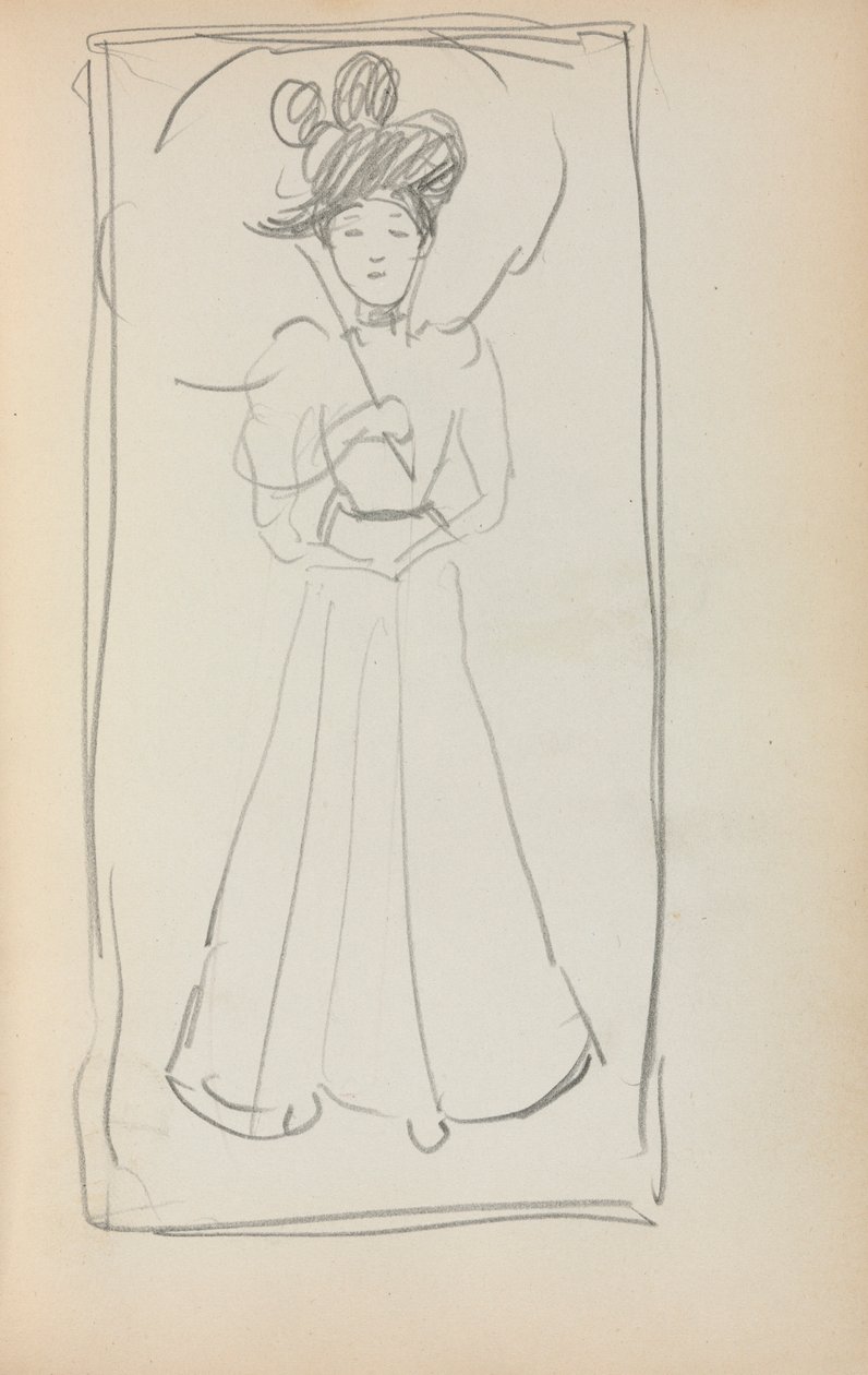 Italský náčrtník: Stojící žena se slunečníkem strana 233, 1898-1899. od Maurice Brazil Prendergast