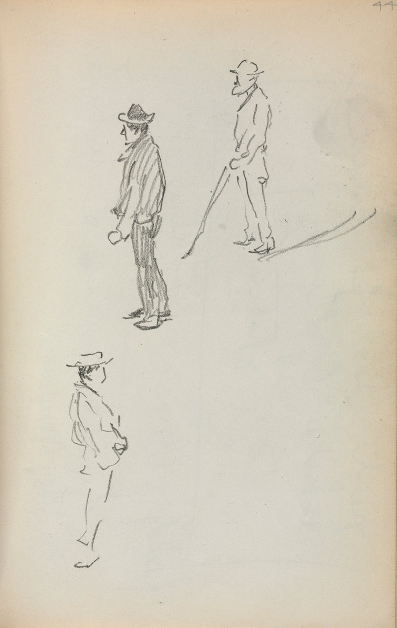 Italský náčrtník: Tři stojící muži strana 44, 1898-1899. od Maurice Brazil Prendergast