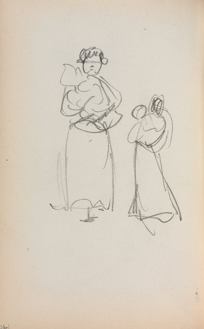 Italský náčrtník: Dvě stojící ženy držící nemluvňata strana 140, 1898-1899. od Maurice Brazil Prendergast