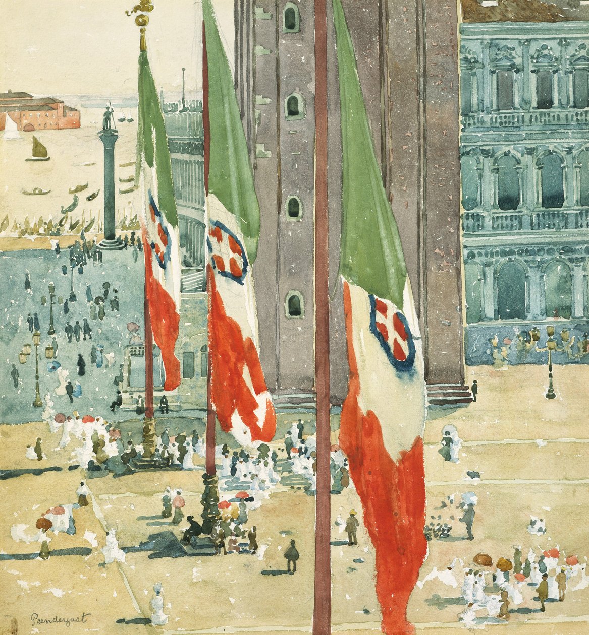 Piazza di San Marco, asi 1898-99 (čb a grafit na bělavém vliesovém papíře) od Maurice Brazil Prendergast