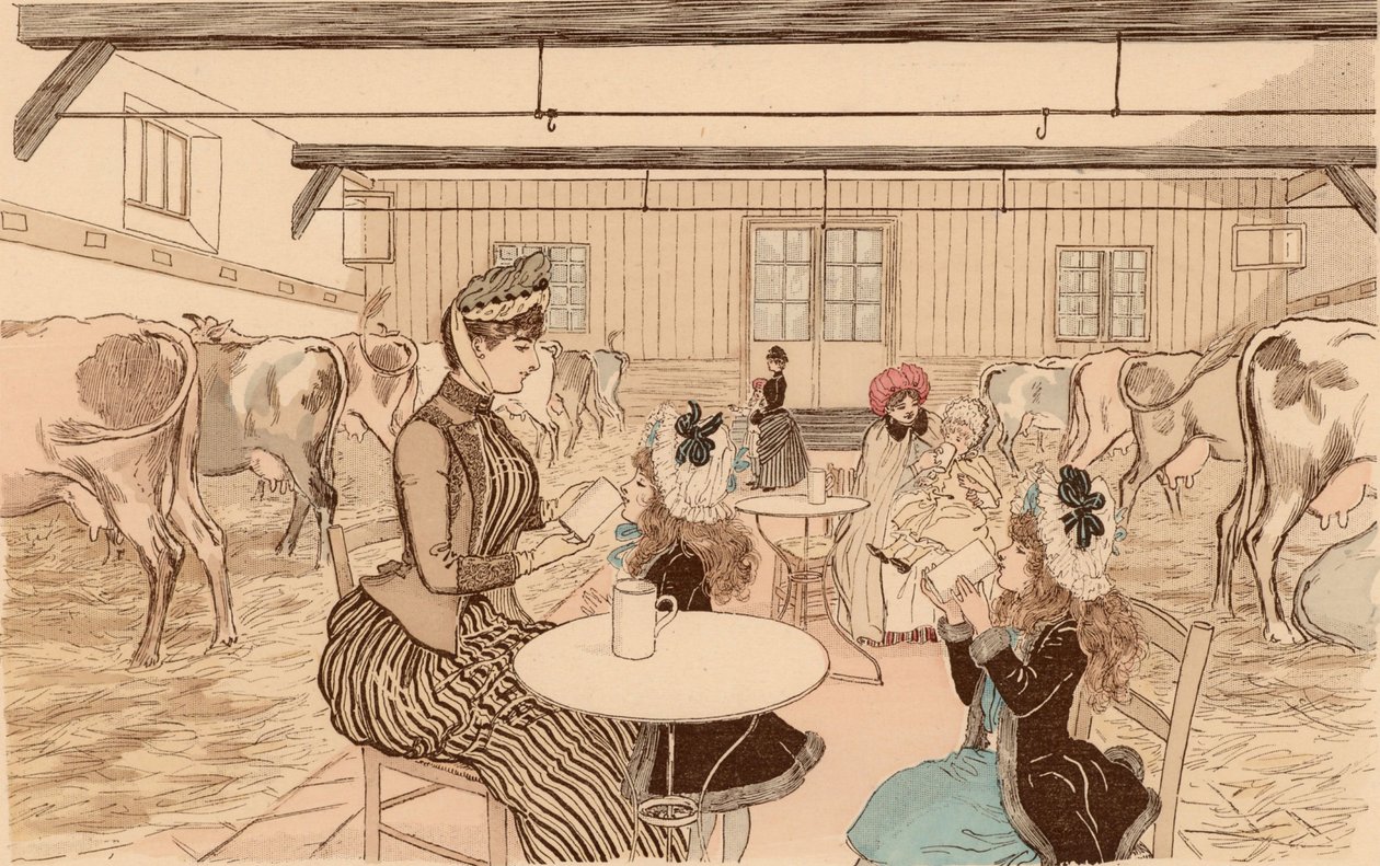 Matky berou své děti do mlékárny v Paříži ve Francii od Maurice Charles Mathieu (1849 1912) Bonvoisin