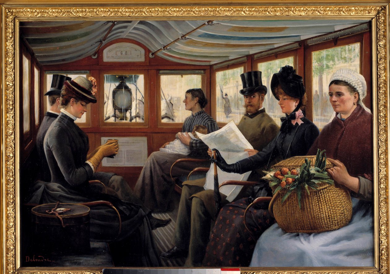 V omnibusu Cestující se usadí v omnibusu. Obraz Maurice Delondreho (19. století) 1890 Ne. 0,66x0,94 m Paříž, Musee Carnavalet od Maurice Delondre