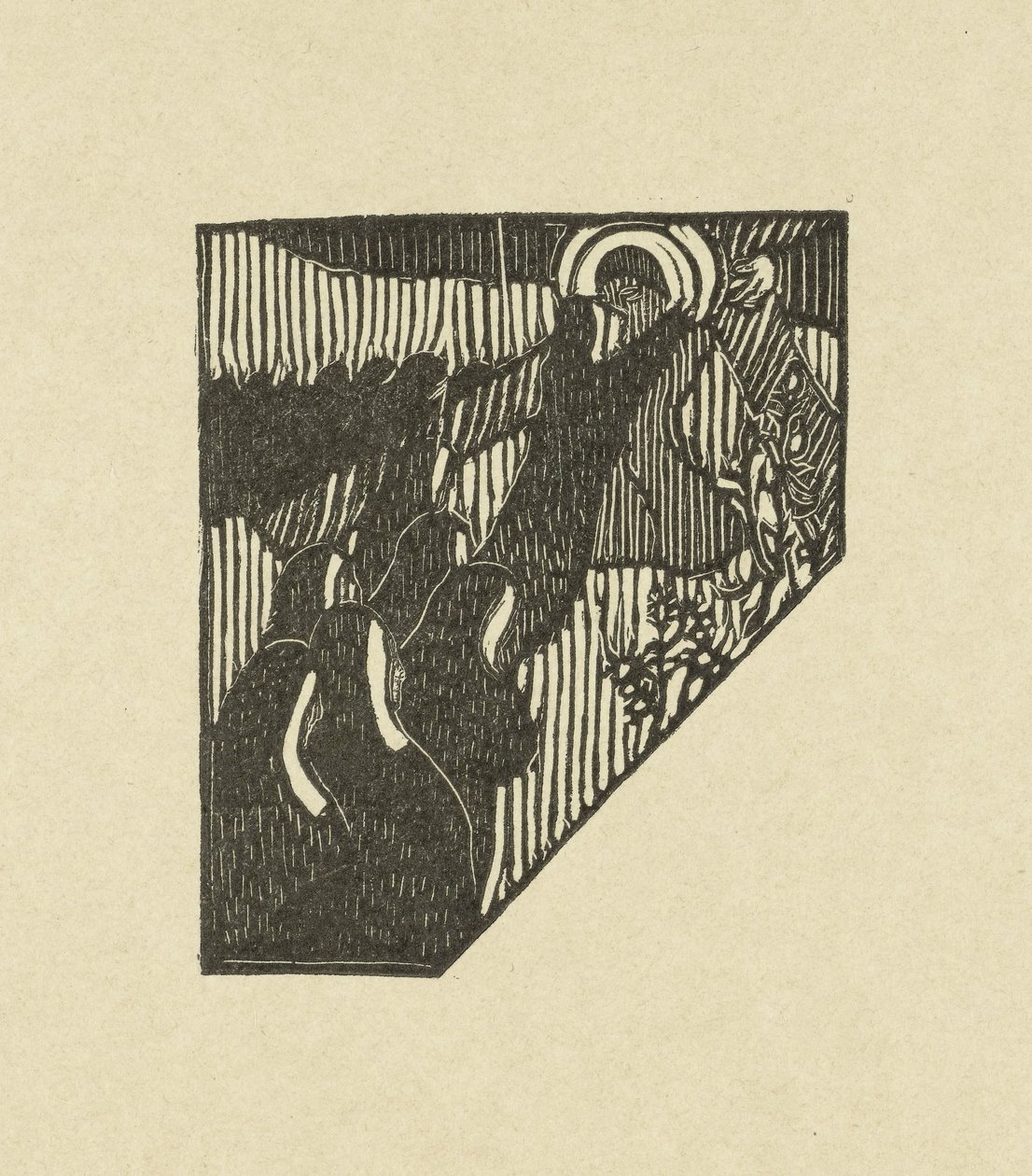 Ilustrace zobrazující Krista a jeptišky nesoucí kříž s básní v básnické sbírce Sagesse od Paula Verlaina Deux nouveau bois pour Sagess de Paul Verlaine L