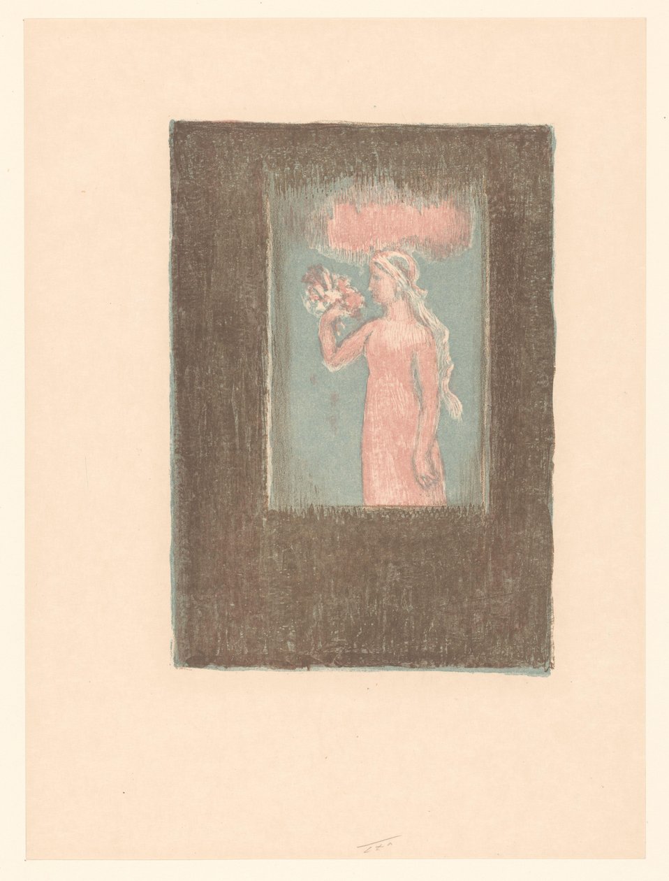 Mladá dívka s květinami před oknem od Maurice Denis