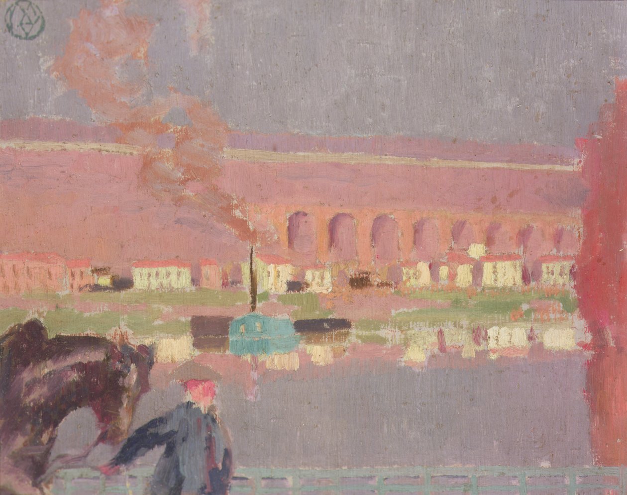 Viadukt Pecq, při pohledu ze starého mostu v Pecq, c.1898 (malba) od Maurice Denis