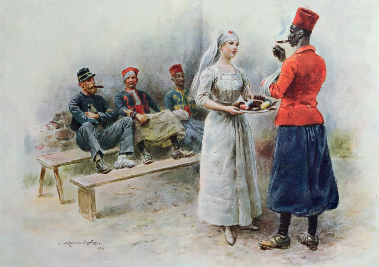 Oblíbená sestra se Zouaves a vojáky během první světové války, 1915 od Maurice Henri Orange