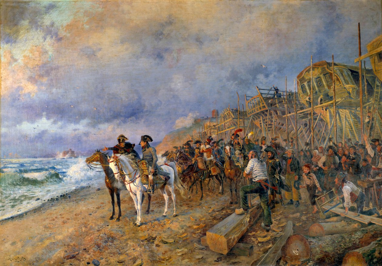 První konzul Napoleon Bonaparte (1769-1821) navštíví arzenál Boulogne Malba Maurice Orange (1868-1916) 1804 (Ne: 214x304 cm) Paříž, Musee de l