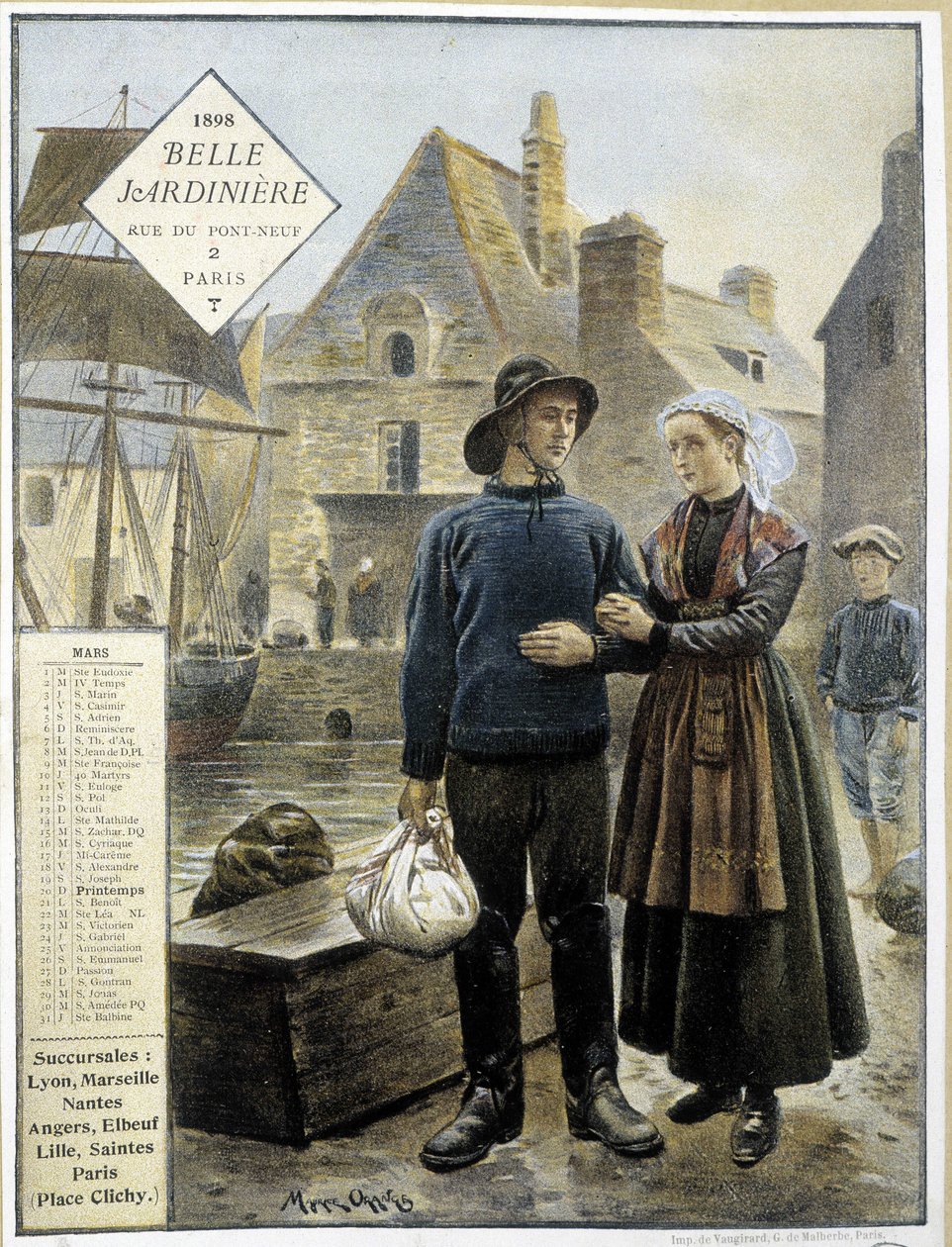 Odjezd bretaňských rybářů na Newfoundland – kalendář obchodů “La Belle Jardinière”” od Maurice Henri Orange