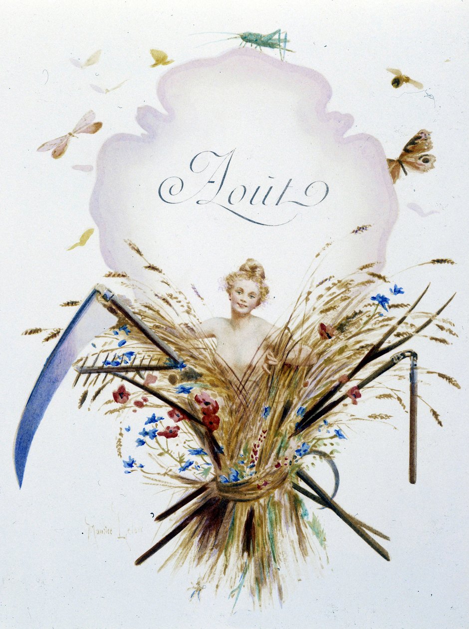 Srpen “Píseň měsíce”” od Jérôma Douceta, ilustrace - Maurice Leloir, ed. Remeš 1904. L. Michaud od Maurice Leloir