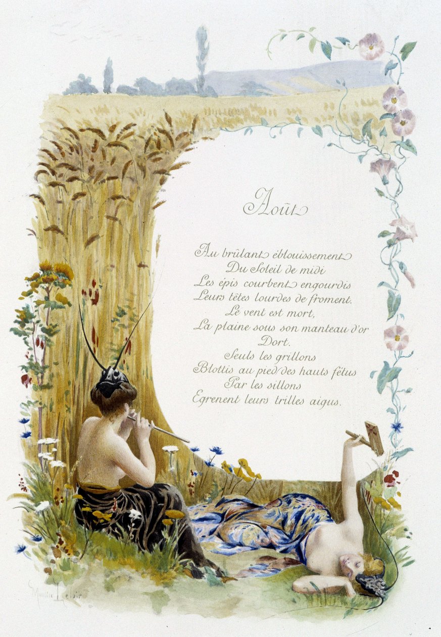 srpen “” La Chanson du mois”” od Jérôme Doucet, ilustrace - Maurice Leloir, ed. Remeš 1904. L. Michaud od Maurice Leloir
