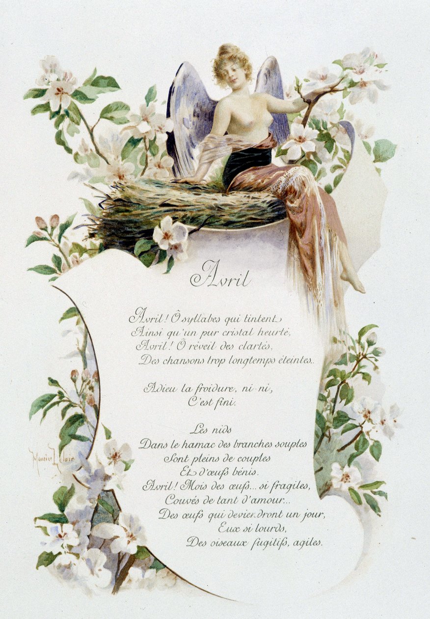 Duben „Song of the month“ od Jérôma Douceta, ilustrace - Maurice Leloir, ed. Remeš 1904. L. Michaud od Maurice Leloir
