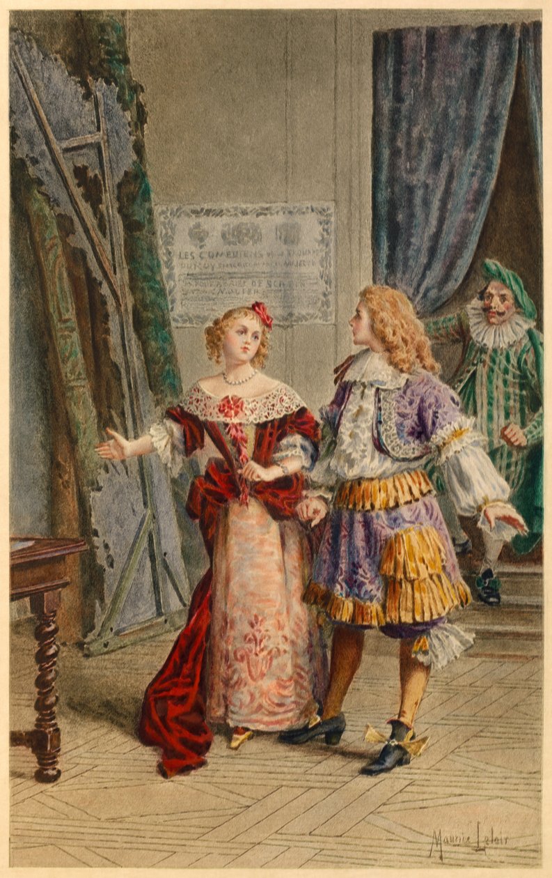 Zákulisí Scapin, Armande, Baron a Moliere (ilustrace) od Maurice Leloir
