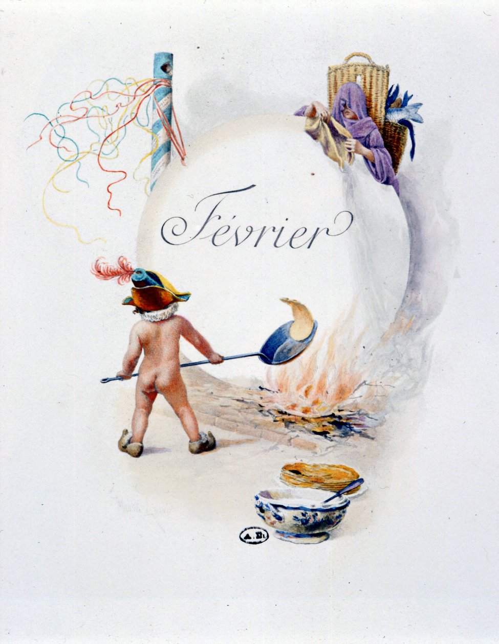 Únor „“Song of the month”” od Jérôme Doucet (Chandeleur), ilustrace - Maurice Leloir, ed. Remeš 1904. L. Michaud od Maurice Leloir