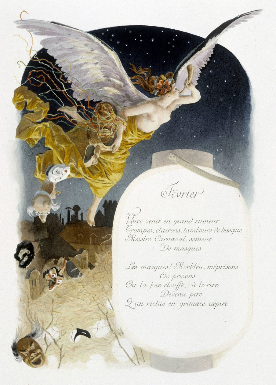 Únor „“La Chanson du mois““ od Jérôme Doucet, ilustrace - Maurice Leloir, ed. Remeš 1904. L. Michaud od Maurice Leloir