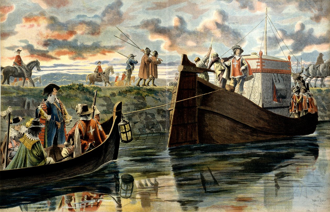 Dějiny Francie: Armand Jean Du Plessis, kardinál z Richelieu (1585-1642) jde nahoru po Rhoně za svou lodí nebo Henri Coiffier z Ruze d