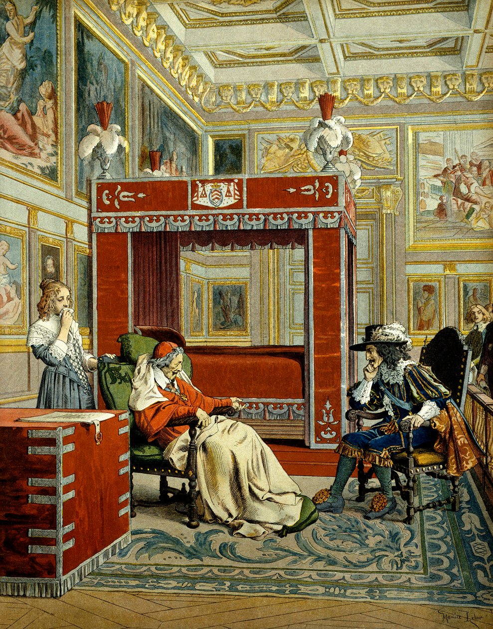 Historie Francie: Poslední návštěva Ludvíka XIII. u kardinála Richelieu (Armand Jean du Plessis od Maurice Leloir