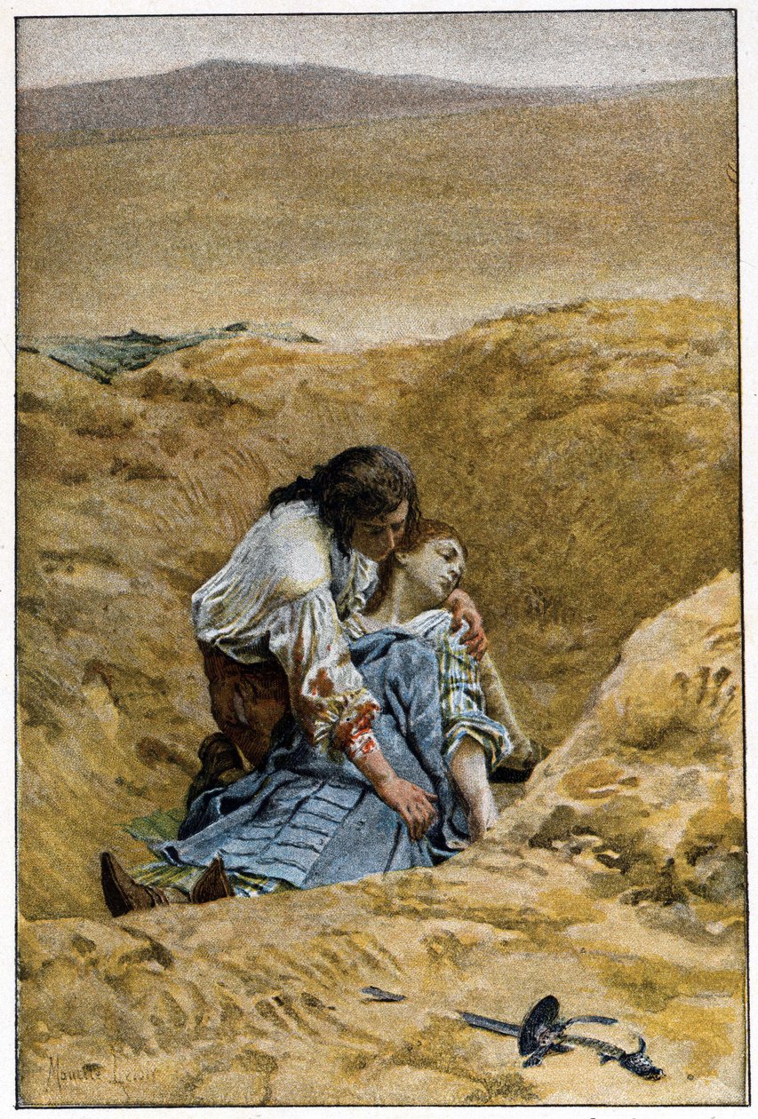 Pohřeb- v „Historie Manon Lescaut a rytíře Des Grieux“ od abbého Prevosta (1697-1763), francouzského spisovatele. Rytina podle kreseb Maurice Leloira (1885). od Maurice Leloir
