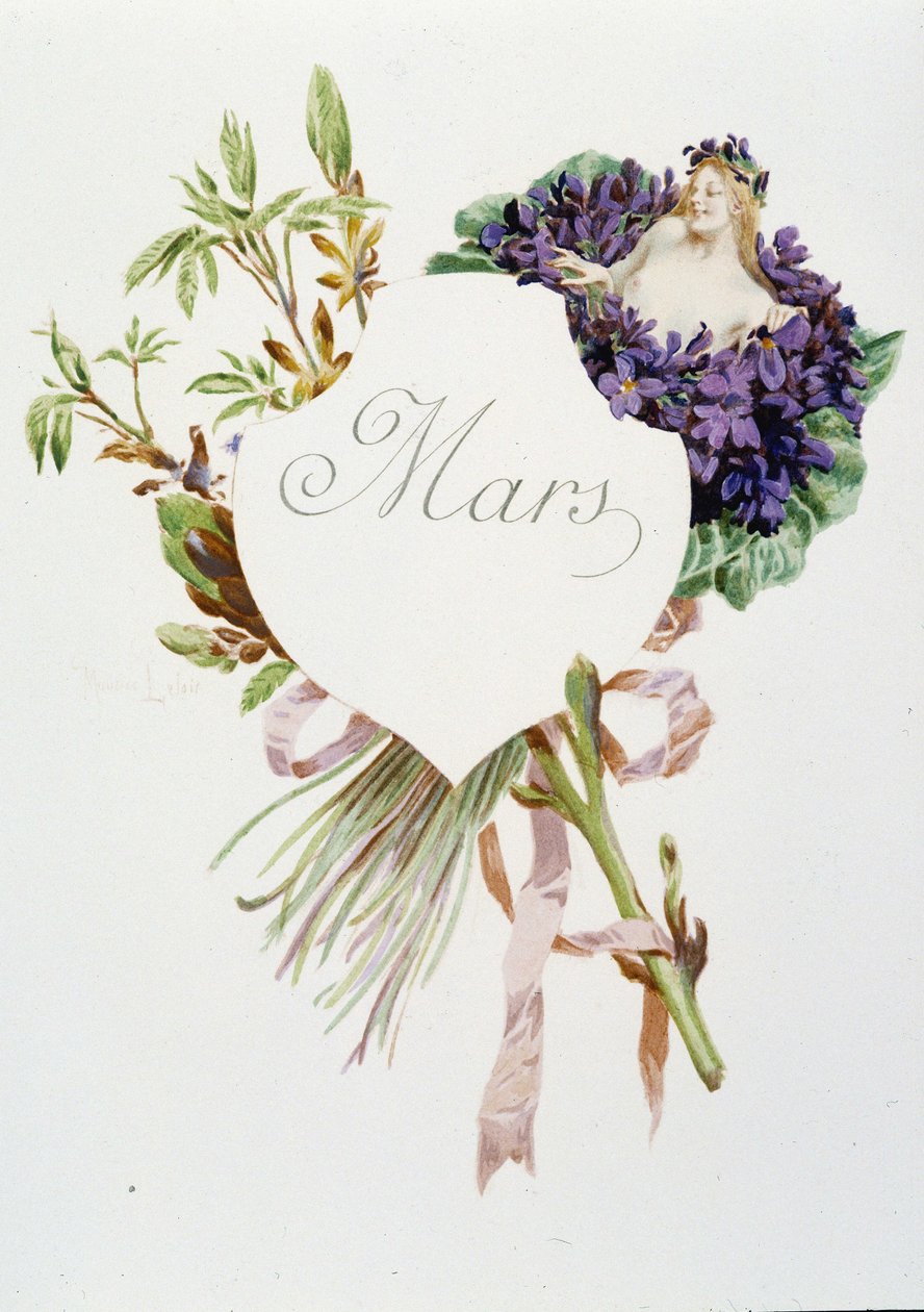 Březen „Píseň měsíce“ od Jérôma Douceta, ilustrace - Maurice Leloir, ed. Remeš 1904. L. Michaud od Maurice Leloir