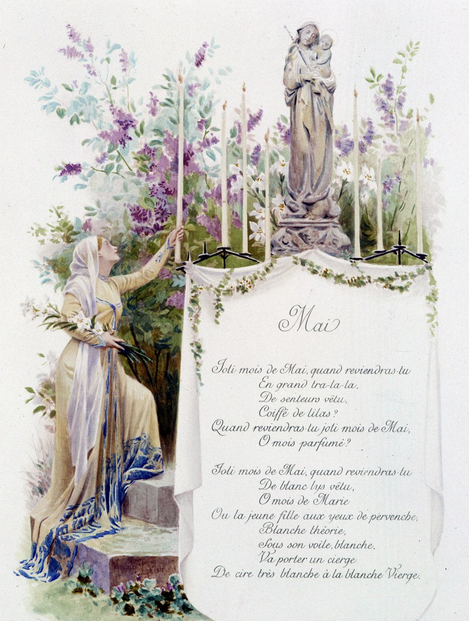 Květen „Píseň měsíce“ od Jérôma Douceta, ilustrace - Maurice Leloir, ed. Remeš 1904. L. Michaud od Maurice Leloir