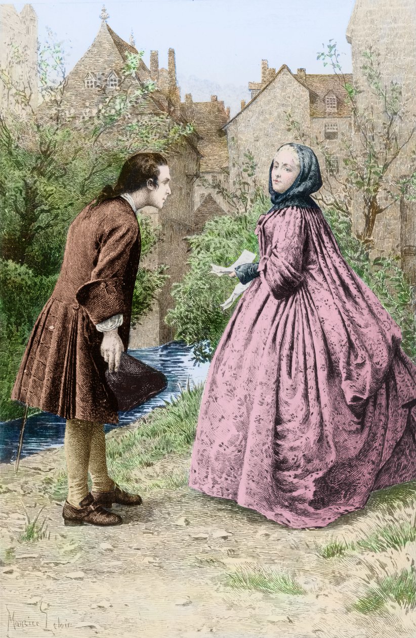 Setkání mladého Jeana-Jacquese Rousseaua s budoucí blízkou přítelkyní Madame de Warens, 21. března 1728 od Maurice Leloir