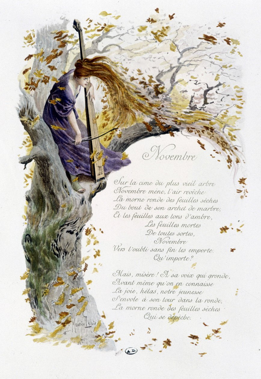 Listopad “Píseň měsíce”” od Jérôme Doucet, ilustrace - Maurice Leloir, ed. Remeš 1904. L. Michaud od Maurice Leloir