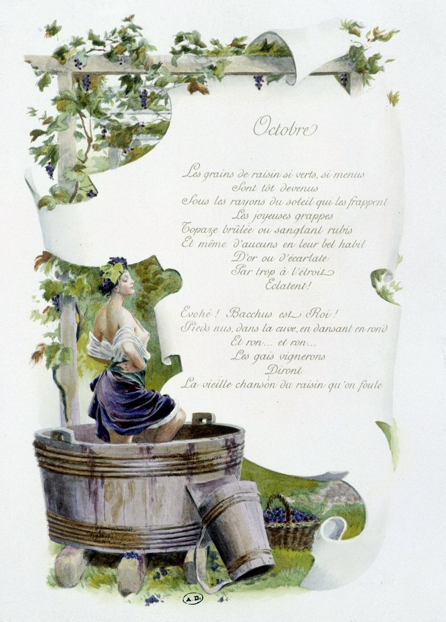 Říjen „“La Chanson du mois”” od Jérôma Douceta, ilustrace - Maurice Leloir, ed. Remeš 1904. L. Michaud od Maurice Leloir