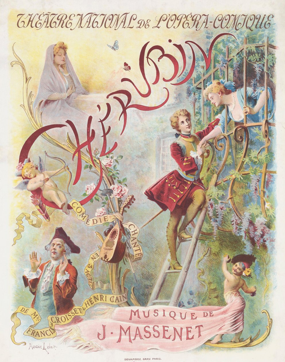Premiéra plakátu k opeře Chérubin od Julese Masseneta, 1905. od Maurice Leloir